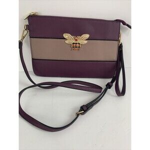 Jeweled Queen Bee Crossbody Wristlet Purple Stripe 3" x 2" Jeweled Bee
